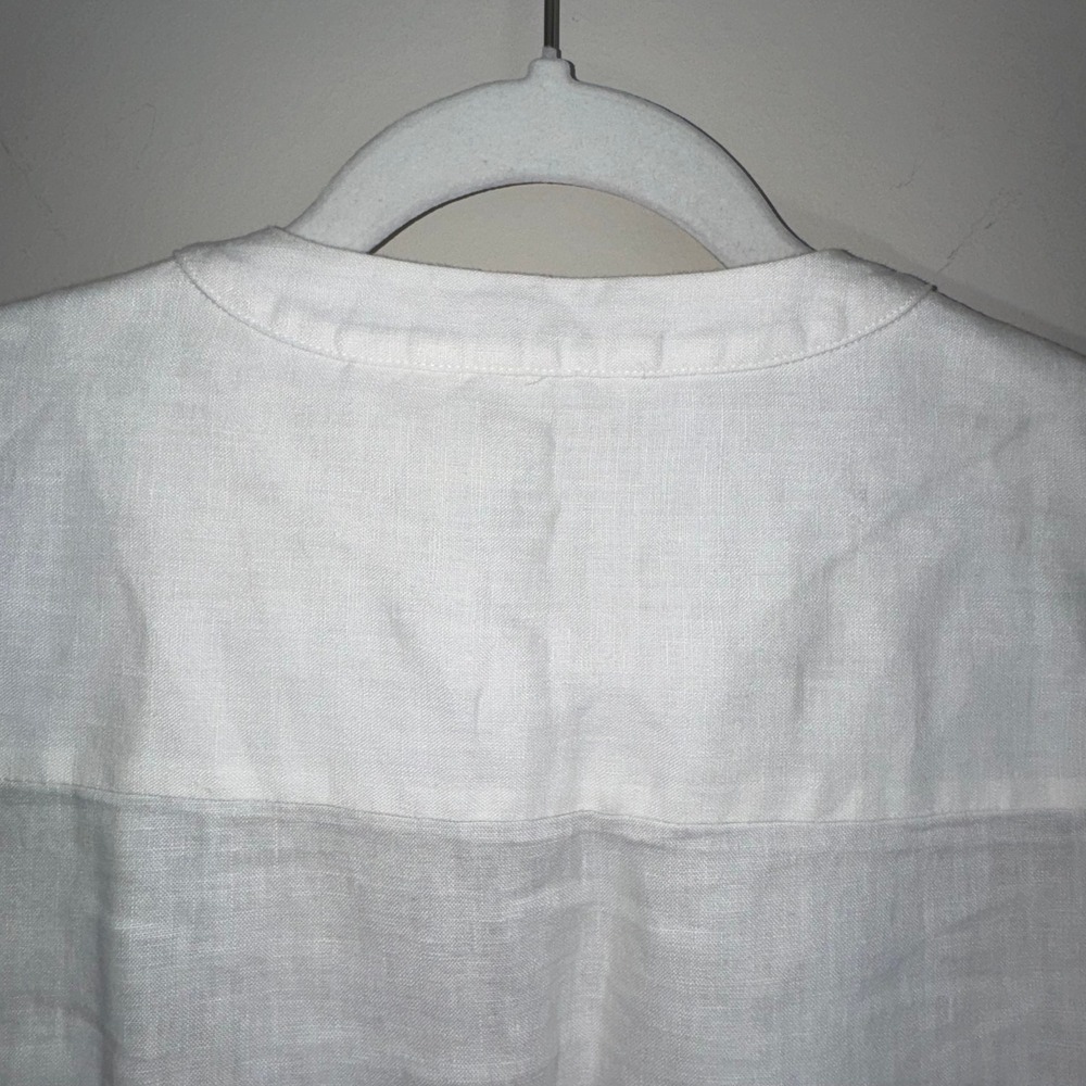 Boden White 100% Linen Ruffle Front Roll Tab Sleeve Blouse Womens US 6 UK 10 - Picture 13 of 14